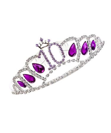 Lurrose rhinestone girl tiara number ten purple crown crown front ligaments toddler 10 princess tiara crown with comb hair accessories for birthday party shower photo photo
