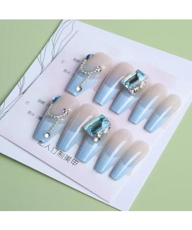 24Pcs/Set Press On Nails Summer Ice Through Blue French Freshing Blue Diamond Long False Nails Acrylic Fake Nails Full Cover Nails Tips Artificial Finger Manicure Press on nails for Women and Girls - Buy Online on GoSupps.com