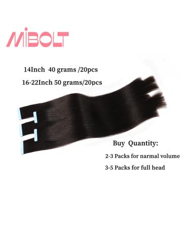 MIBOLT Tape in Human Hair Extensions 18 Inch - 100% Brazilian Remy Straight Hair - 20pcs, 50g/pack - Naturl Black 1B - Buy Online on GoSupps.com