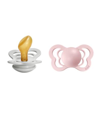 BIBS Couture Baby Pacifier 2-Pack | Made in Denmark | BPA Free Dummy Soother Anatomical Nipple. Natural Rubber Latex Size 2 (6-18 Months) Haze / Blossom