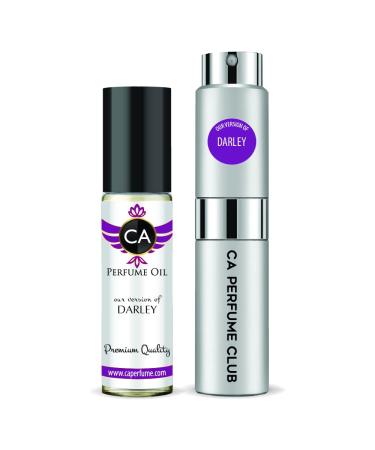 CA Perfume Duo Impression of Darley For Men Eau de Parfum Refillable Atomizer Sprayer + Fragrance Body Oil Long Lasting Sample Travel Size Roll-On Bottle 0.27 Fl Oz+0.33 Fl Oz