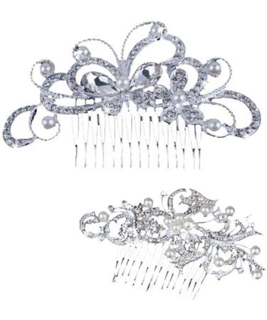 Oladfiop Women's Silver Rhinestone Bridal Wedding Flowers Pearl Headband Hair Clip Comb - Buy Online on GoSupps.com