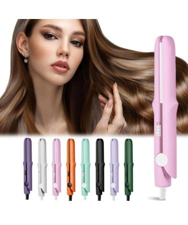 Upgraded 2-in-1 Mini Curling Wand Flat Iron Hair Straightener Mini Dual Purpose Curling Flat Iron Long-Lasting Portable Travel Curling Wand for Women Short Hair (Pink)