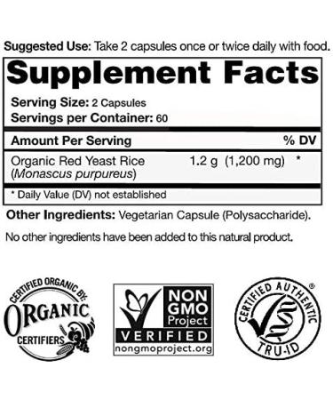 Certified Organic Red Yeast Rice Supplement - 120 Capsules | 2 Month Supply - Buy Online on GoSupps.com