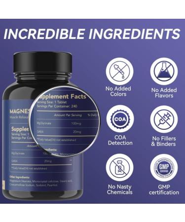 LIIFE Magnesium Glycinate 100mg, Chelated Magnesium with GABA Complex, Supports Restful Sleep, Stress Relief, Bone & Heart Health, High Absorption, 240 Tablets 240 Count (Pack of 1) - Buy Online on GoSupps.com