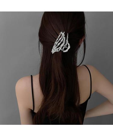PLCPDM Hair Claw Clip Skull Claw Hair Clamps Punk Scary Ponytail Holder Catch Barrette Skeleton Hand Silver - Buy Online on GoSupps.com