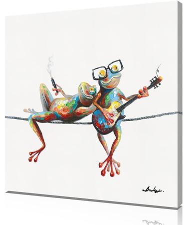 Yidepot Canvas Frog Wall Art Decor - Happy Frogs with Glasses - 50x50CM - Bedroom, Laundry Room & Girl's Room Decor - Inspirational Art with Frame - Easy Hanging - Buy Online on GoSupps.com