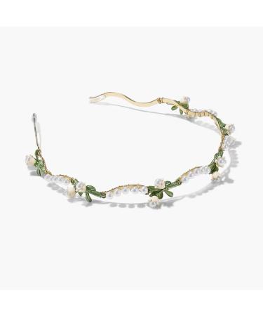 Cualque Bridal Headpiece Pearl Wedding Headband Lily Flower Crystal Headpiece Rhinestone Pearl Design Rhinestone Hair Accessories for Bride Bridesmaid Women