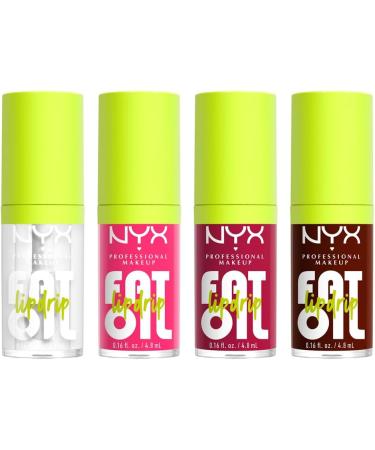 NYX Professional Makeup Set of 4 Hydrating Tinted Lip Oils Vegan Formula Extra-Large Applicator Shades: My Main (O1) + Missed Call (02) + Newsfeed (05) + Status Update (08) - Buy Online on GoSupps.com