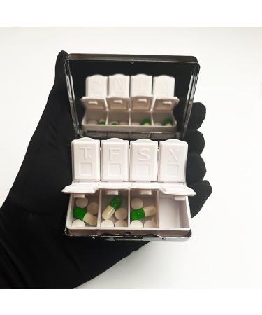 Vintage Poison Caution 7 Days Pill Organizer - Chromed Silver Rectangle Box with Mirror & 8 Compartments - International Shipping Available - Buy Online on GoSupps.com