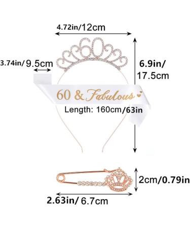 60th Birthday Decorations for Women Birthday Gifts Crown and Sash With Pin Crystal Crown Headband Sash Accessories for Birthday Party - Buy Online on GoSupps.com