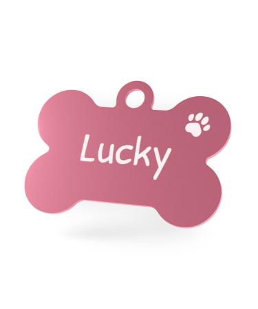 ENGRAVO Dog Tag Bone Pink with Engraving and 2 Key Rings Large 38mm Pink