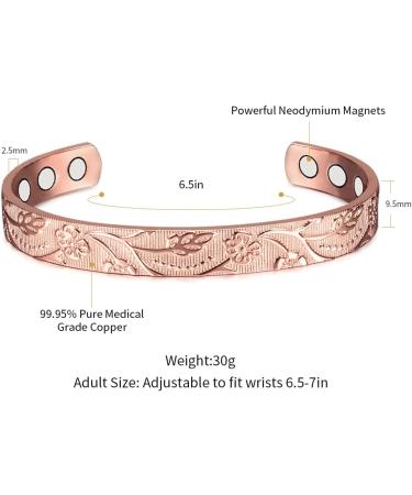 3500 Gauss Magnetic Therapy Copper Bracelet for Arthritis - 99.99% Pure Copper with 8 Magnets - Plum Blossom Design for Improved Blood Circulation & Weight Loss - Buy Online on GoSupps.com