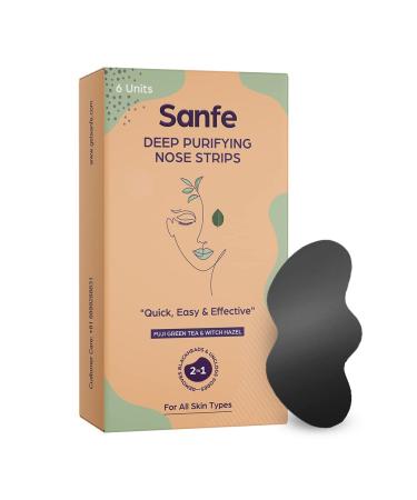 Sanfe Deep Purifying Nose Strips for Women - Pack of 6 with Fuji Green Tea & Witch Hazel Extracts | Removes Whiteheads | Blackheads and Cleanses Pores | Use on Nose