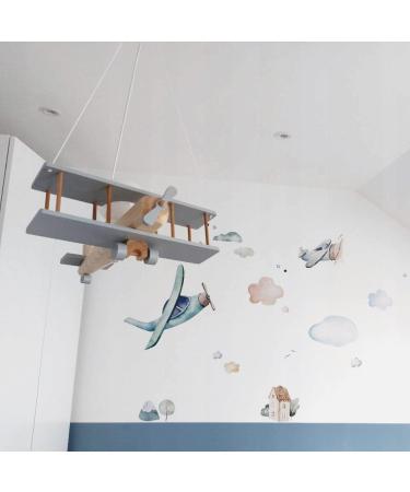 Hallux Children's Room Decoration Lamp - Wooden Ceiling Light for Girls & Kids Small Aircraft Design in Gray/Natural Wood - Buy Online on GoSupps.com