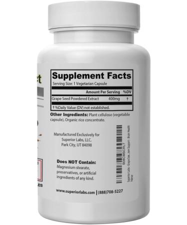 Superior Labs Grape Seed Extract 400mg 120 Vegetable Capsules 95% Polyphenols High Antioxidant Content Healthy Blood Flow Supports Immune System and Brain Health - Buy Online on GoSupps.com