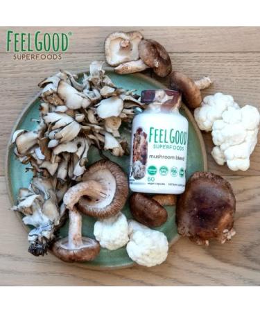 FeelGood Superfoods Mushroom Supplement Capsules 1000mg - 60 Count | Lions Mane, Reishi, Chaga, Maitake, Shiitake | Nootropic Brain Pills & Immune Booster - Buy Online on GoSupps.com
