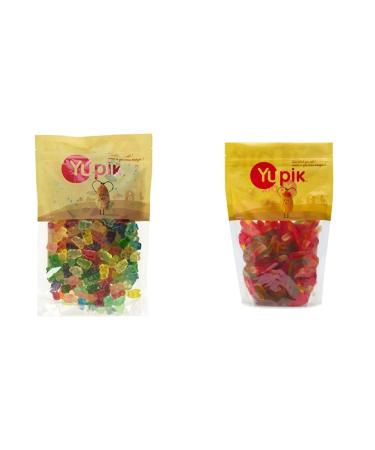Yupik Candy Gummy Bears 12 Fruit Flavors 1 Kilogram & Candy Gummy Worms 1Kg