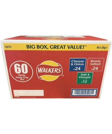 Walkers Crisps Walkers Classic Box Crisps (24 x Cheese Onion 24 x Ready Salted 12 x Salt & Vinegar) 3 Different Flavours - 60 x 25g Selection Box - Buy Online on GoSupps.com