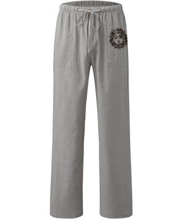 Men's Grey Cotton Linen Cargo Pants | Elastic Drawstring Waist | XX-Large - Buy Online on GoSupps.com