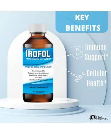 IROFOL High Potency Liquid Iron Supplement | Malt Chocolate Flavor | 4 fl oz (118 mL) | 100mg Polysaccharide Iron Complex | Anemia Iron Deficiency Support for Kids & Adults - Buy Online on GoSupps.com