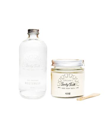 Organic MouthaWash - Plus WHITENING + Remineralizing Toothpaste Pack- Whitens Refreshes. Food Grade Peroxide + Essential Oils. Vegan and Cruelty Free. Glass Jar (16 oz) (Regular 4.5 oz) Regular 2 Fl Oz (Pack of 1)