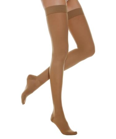 Relaxsan Basic 970 (Brown 1/S) compression stockings for women with silicone band 22-27 mmHg support stockings 280 den S Brown - Buy Online on GoSupps.com
