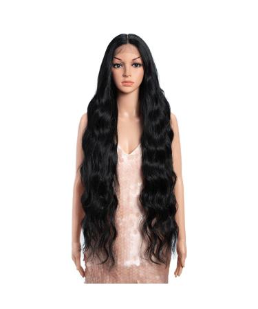 Style Icon 36 Lace Front Wigs Super Long Wavy Wig With Baby Hair 130% Density Synthetic Wig (36 Inch  1B) 36 Inch 1B