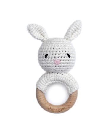 Cheengoo All Natural Baby Toy - White Bunny Rattle Teether