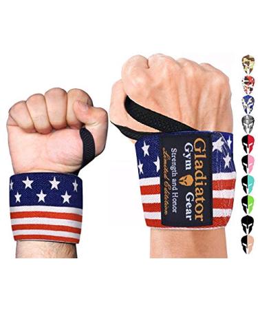 Gladiator | Wrist Wraps for Weightlifting | 18 Inch Weight Lifting Wrist Straps for Men & Women American Flag 18