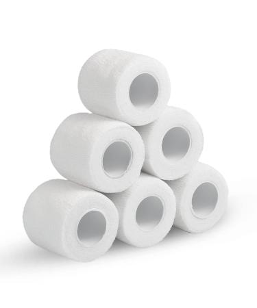 6 Rolls Self Adherent Cohesive Bandages 5 cm x 4.5 m Non-Woven Cohesive Wrap Uses Include Wrist & Finger Tape Vet Tape Medical Tape Football Sock Tape Sports Tape White