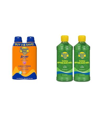 Banana Boat Sport Ultra SPF 50 Sunscreen Spray & Soothing After Sun Gel with Aloe Twin Packs