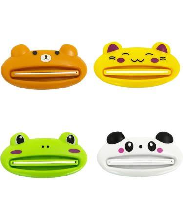 Kids Toothpaste Squeezer 4 Pack Animal Design: Bear, Frog, Cat, Panda | Plastic Makeup Tube Squeezer - Buy Online on GoSupps.com