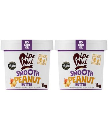 Pip & Nut - Smooth Peanut Butter (1kg) | Natural Nut Butter No Palm Oil No Added Sugar Hi-Oleic Peanuts High in Unsaturated Fats Gluten Free Vegan Dairy Free (Pack of 2)