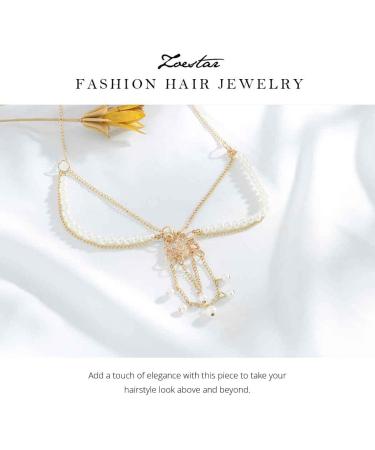 Zoestar Pearl Head Chain Gold Bridal Headpiece Boho Hair Jewelry Wedding Festival Headband for Women and Girls - Buy Online on GoSupps.com