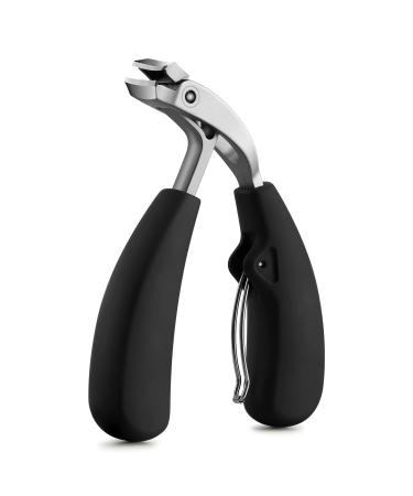 FVION Innovative Angled Head Toenail Clippers Professional Ingrown Toe Nail Clippers for Thick Nails Seniors Slanted Nail Clippers with Catcher Pedicure Toenail Cutters Toenail Scissors Black Matt