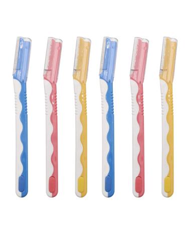 Lurrose 6pcs Straight Eyebrow Trimmer Portable Stainless Steel Eyebrow Razor with Protective Cap for Women Girls