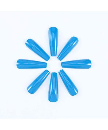 Brishow Long Ballerina Acrylic False Nails - 24pcs Press on Blue Nails for Women & Girls - International Shipping Available - Buy Online on GoSupps.com