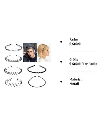 Sporgo Metal Hair Band Set - 6 Black Wave Slide-Resistant Headbands for Men & Women | Elastic Hair Accessories for Sports & Yoga - Buy Online on GoSupps.com