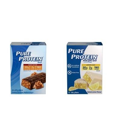 Pure Protein Bars - Nutritious Gluten Free Whey Protein Blend Bars | Chocolate Peanut Butter + Lemon Cake (Pack of 12)
