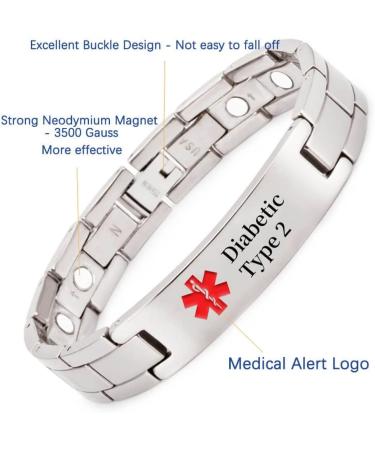 Men's Titanium Medical Grade Customizable Bracelet 22cm - Diabetic Type 2 - International Shipping Available - Buy Online on GoSupps.com