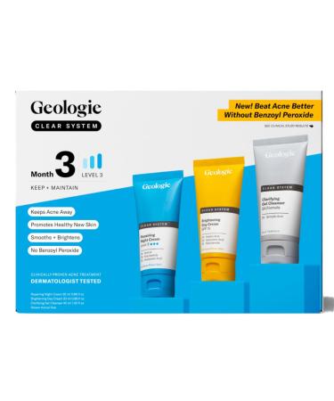 Geologie Clear System | 3-Step Acne Treatment Set for Men & Women | Fast Skin Clearing with Acne Gel Cleanser SPF15 Day Cream & Retinol Face Cream | Level 3 - 3pc - Buy Online on GoSupps.com
