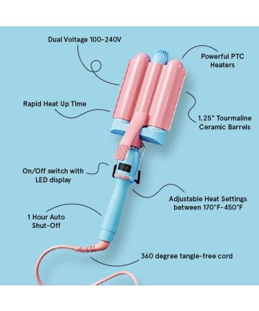 Flower Beauty Deep Jumbo 3-Barrel Waver - 1.25 Tourmaline Ceramic Curling Iron for Beach Waves - Adjustable Heat Settings for Effortless Waves - Buy Online on GoSupps.com