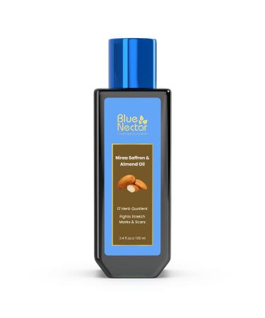 Blue Nectar Saffron & Almond Oil | Fights Stretch Marks & Scars | Moisturizes & Nourishes Skin | Natural Glow Enhancer | For All Skin Types (12 Herbs 100ml)