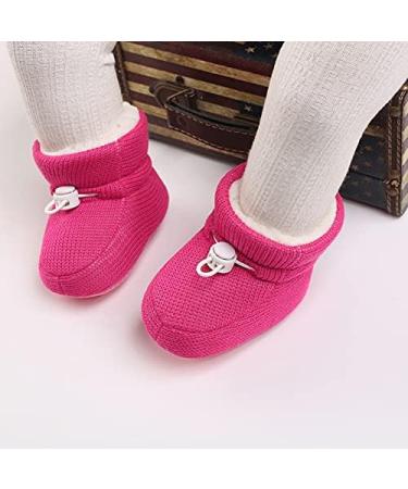 Baby Winter Fleece Booties Non-Slip Soft Sole Shoes - Dark Pink (0-6 Months) - Buy Online on GoSupps.com