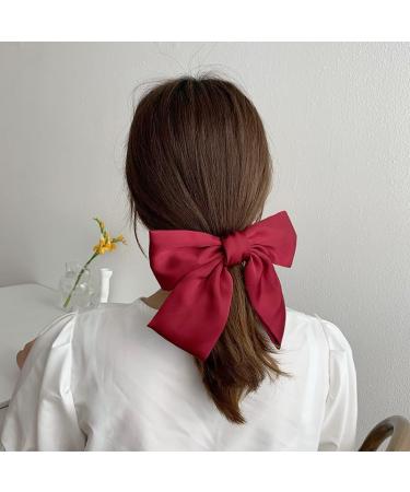 3 Women Bow Hair Clips French Fabric Hair Clips for Women Hair Clips with Bow Elegant Satin Hair Accessories for Girls (Black+Red+White) - Buy Online on GoSupps.com