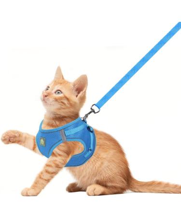 Femax Soft Mesh Dog Harness with Leash for Small & Medium Dogs | Adjustable No-Pull Vest for Chihuahua & Cats | Breakable Reflective Design - Blue (Breast 35-40cm) - Buy Online on GoSupps.com