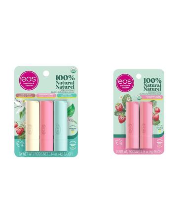 EOS 100% Natural & Organic Lip Balm Stick Variety Pack + Strawberry Sorbet | 5-Pack Variety Pack + Strawberry Sorbet 4 g (Pack of 3)