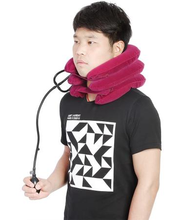 Inflatable Neck Support Collar - Adjustable Pain Relief Device for Neck Pain & Head Massage (Red) - Buy Online on GoSupps.com