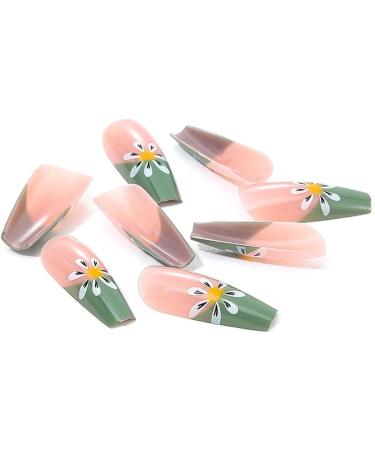 Coffin False Nails Long Fake Nails French Flowers Press on Nails Ballerina Acrylic Stick on Nails 24pcs for Women and Girls (Color : PINK Size : C) - Buy Online on GoSupps.com